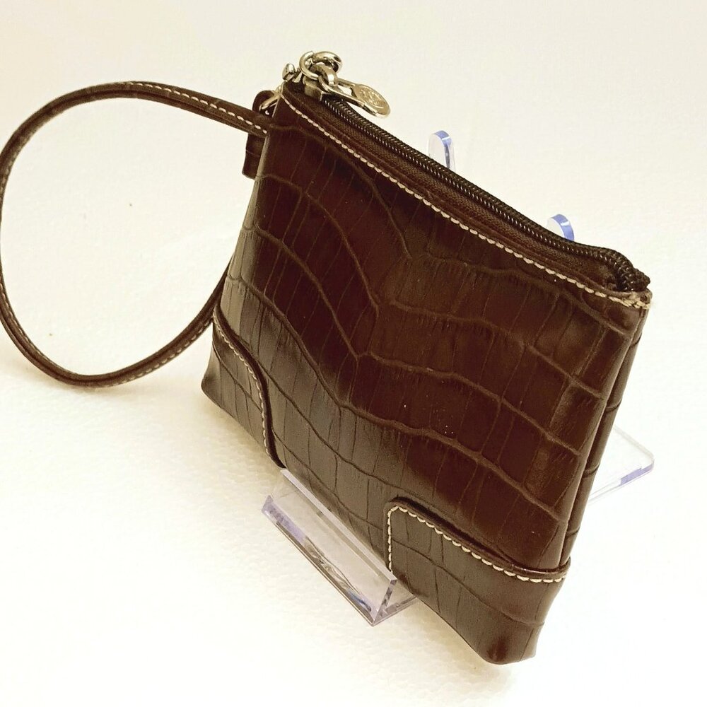Brown Alligator Print Small Wristlet Women's Faux Leather Clutch Bag